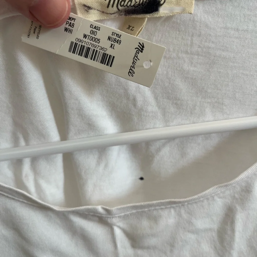 Madewell White Puff-Sleeve Drop-Shoulder Knit Top Size XL *ink spots